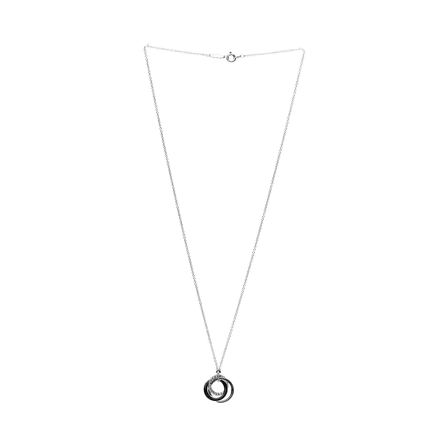 18K White Gold Diamond 1837 Triple Interlocking Circles Pendant Necklace
