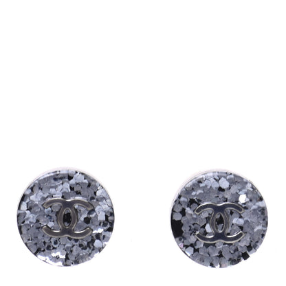 Chanel Resin Glitter CC Earrings Grey Black 1 of 4