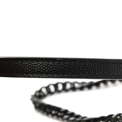 Saint Laurent Grain De Poudre Matelasse Chevron Monogram Monochrome Envelope Chain Wallet Black 12 of 13