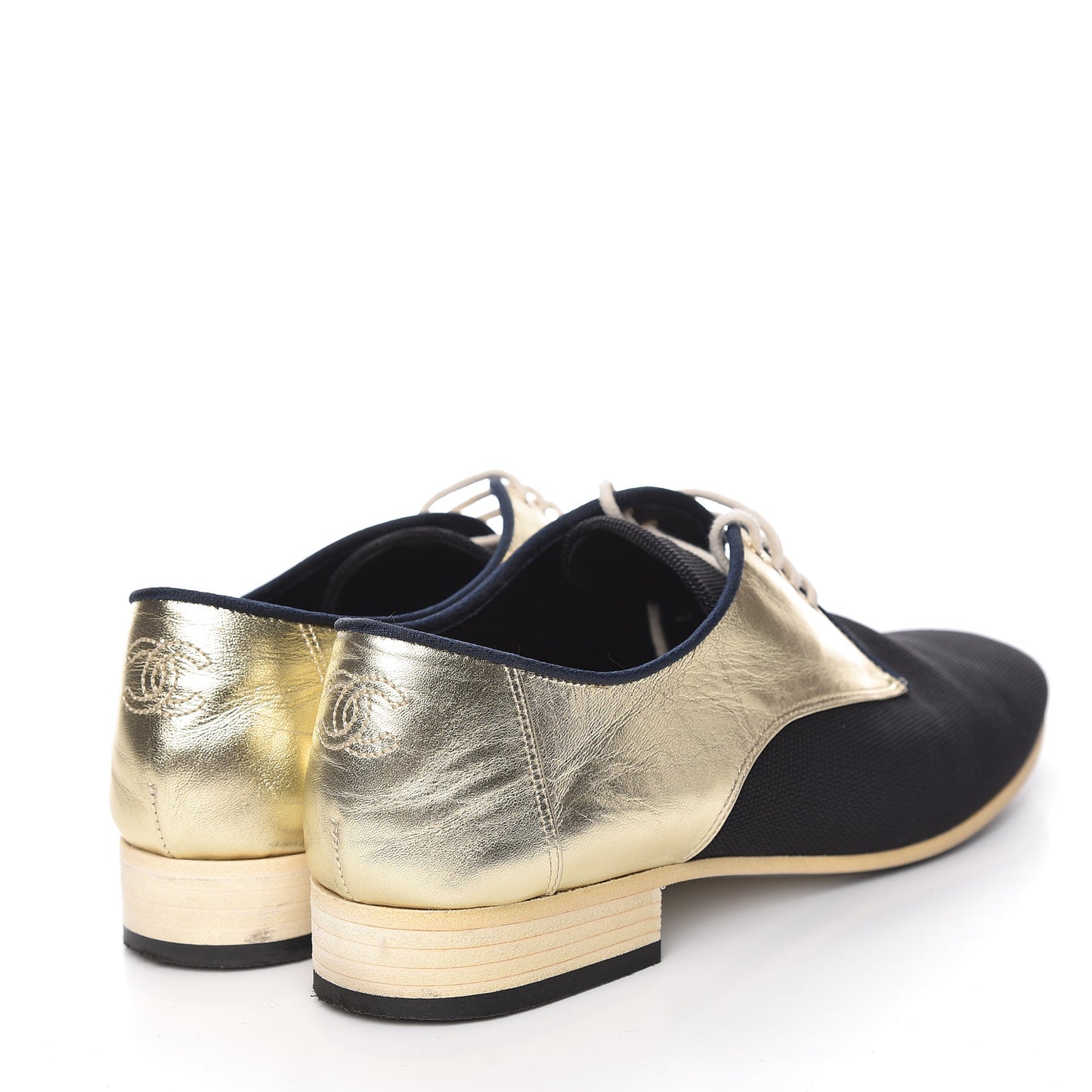 Metallic Lambskin CC Lace Up Oxfords 38 Dark Gold
