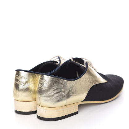 Chanel Metallic Lambskin CC Lace Up Oxfords 38 Dark Gold 4 of 17