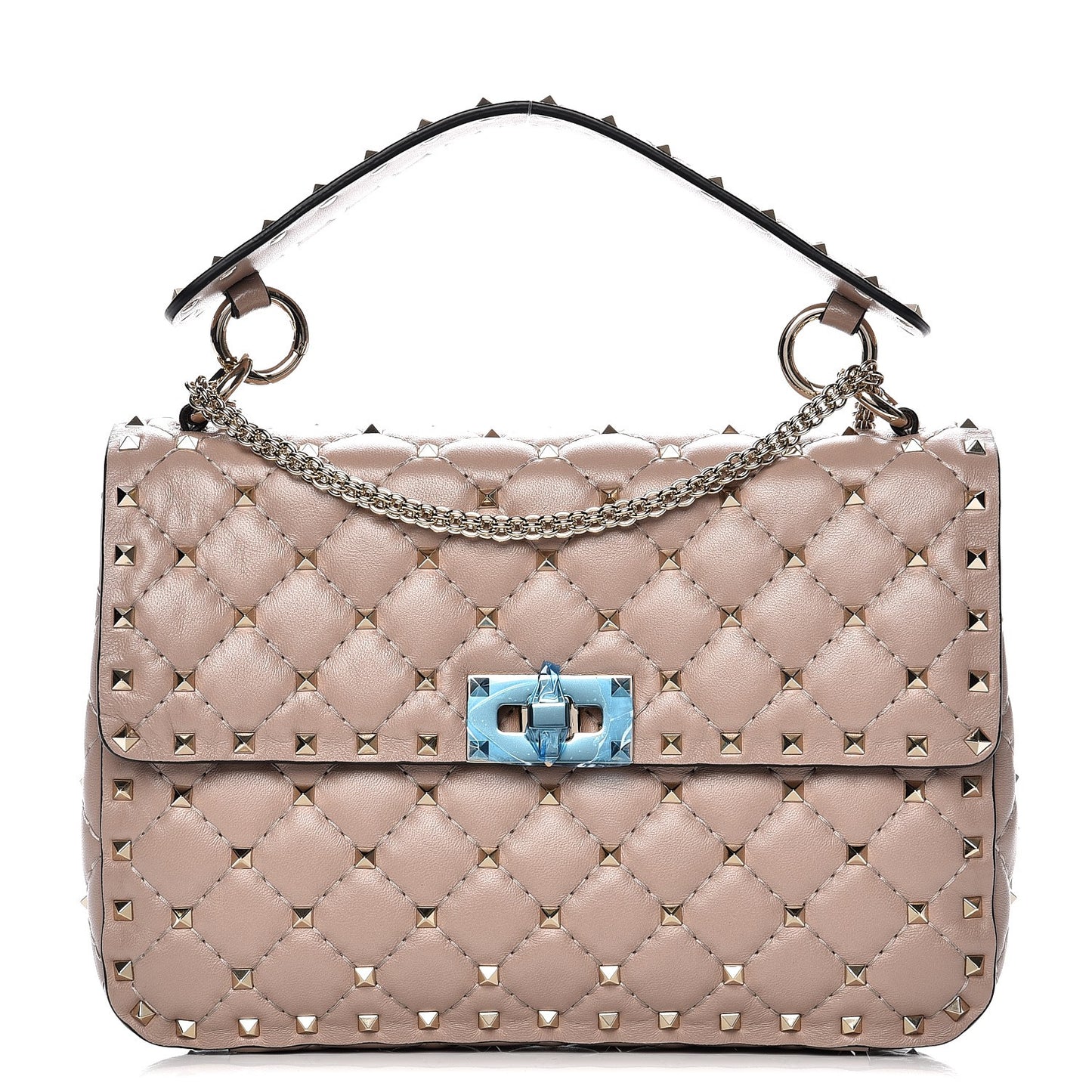 Lambskin Medium Rockstud Spike Shoulder Bag Poudre