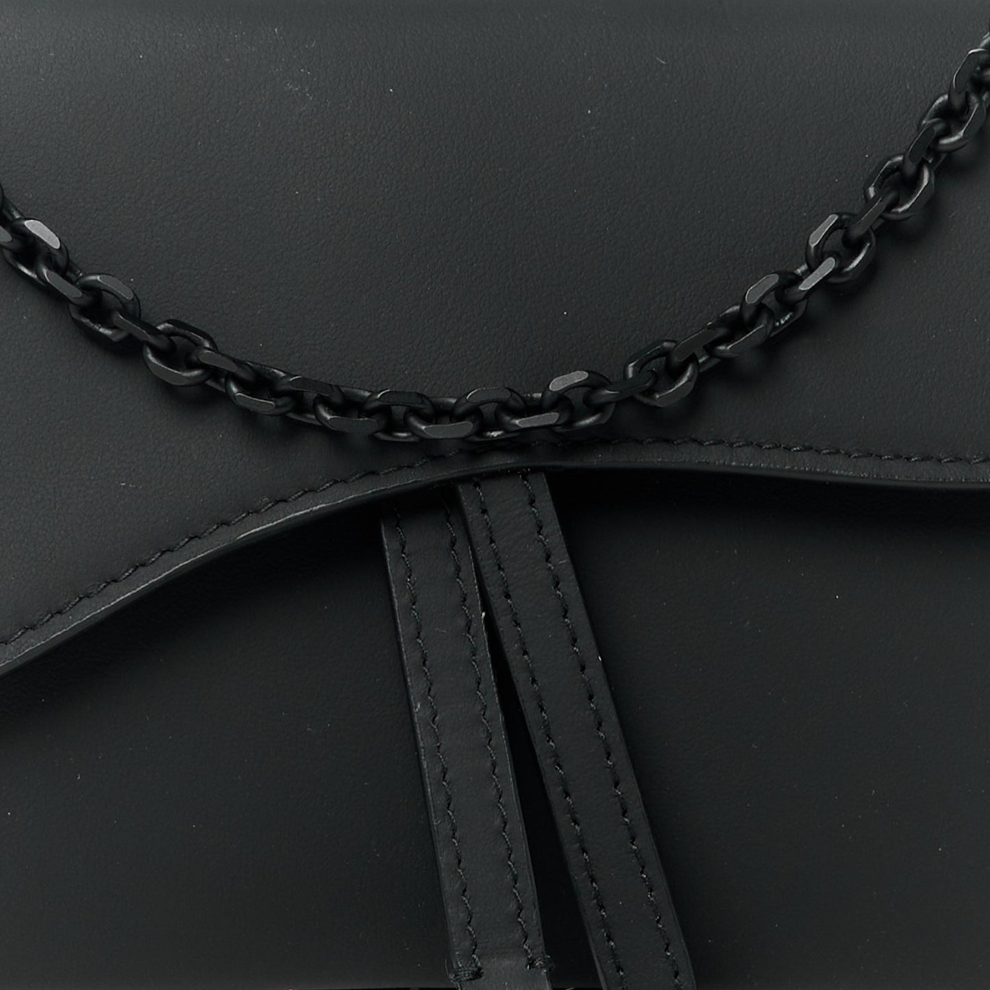 Ultra Matte Calfskin Saddle Chain Wallet Pouch Black