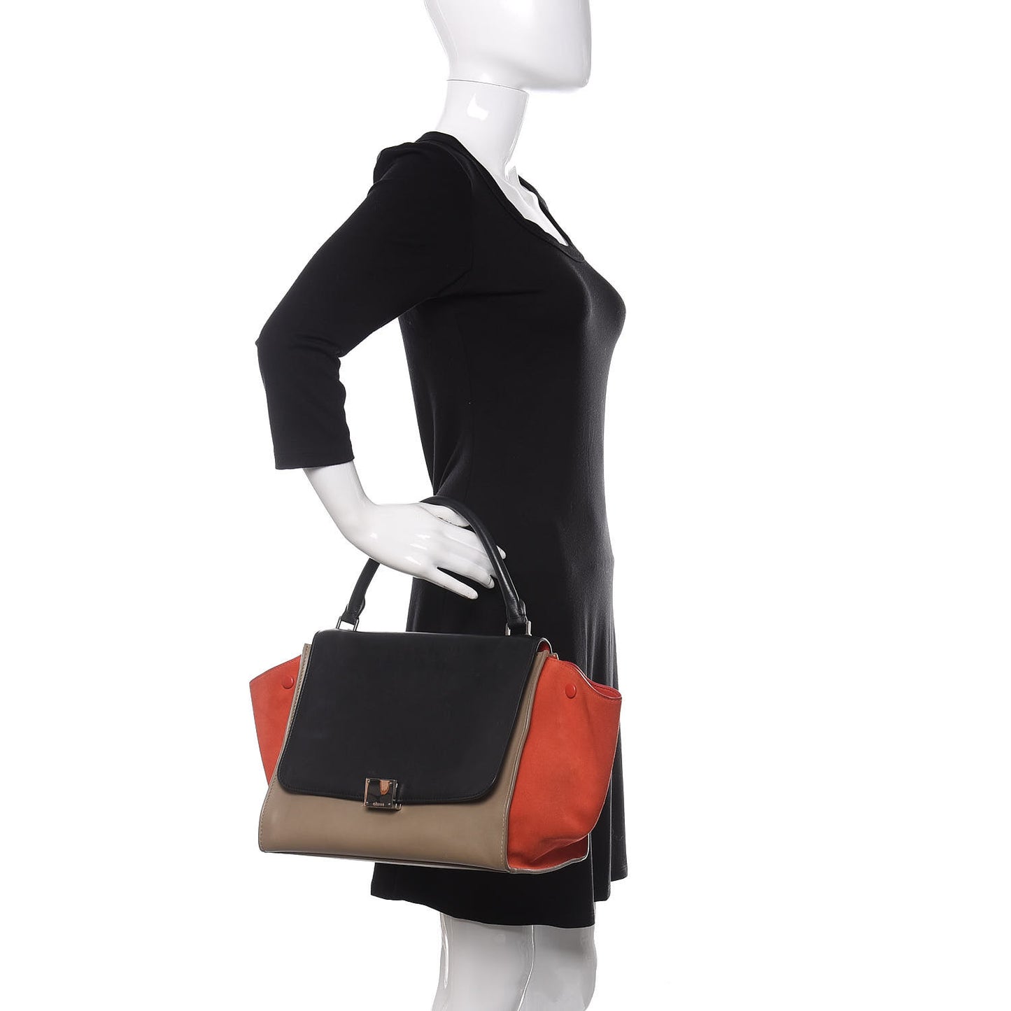 Smooth Calfskin Suede Medium Tri-Color Trapeze Orange