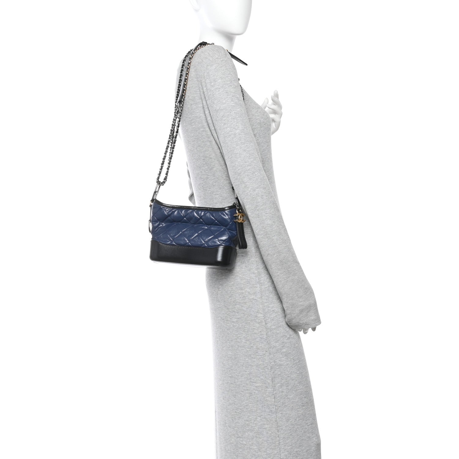 Chanel Aged Calfskin Quilted Small Gabrielle Hobo Navy Black 2 of 13