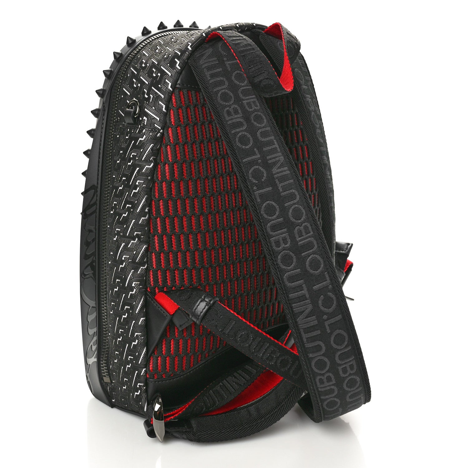 Christian Louboutin Calfskin Nylon Embossed Backparis Spiked Backpack Black 2 of 9