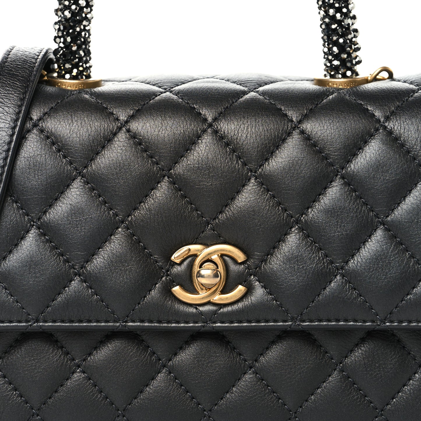 Calfskin Strass Quilted Mini Coco Handle Flap Dark Silver