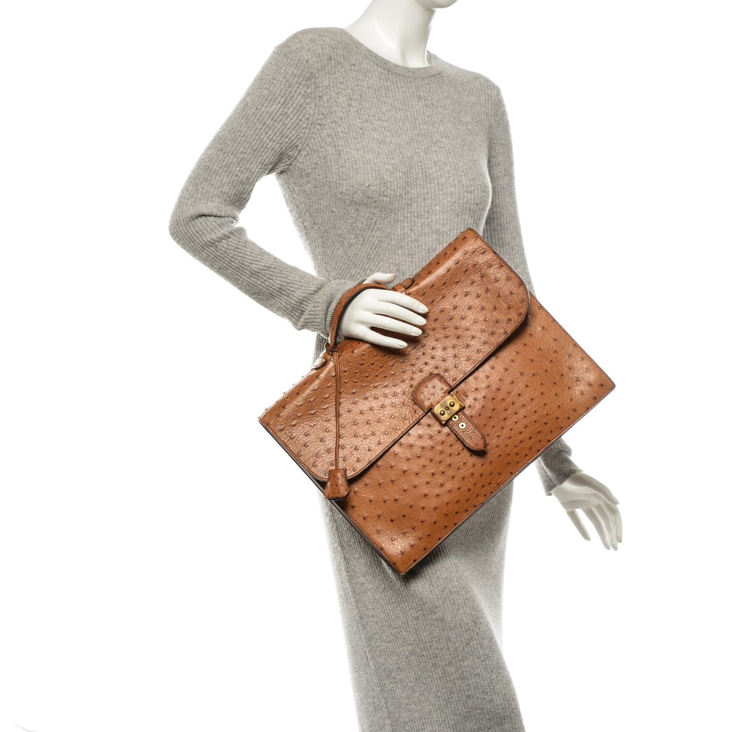 Ostrich Sac a Depeche Briefcase Gold