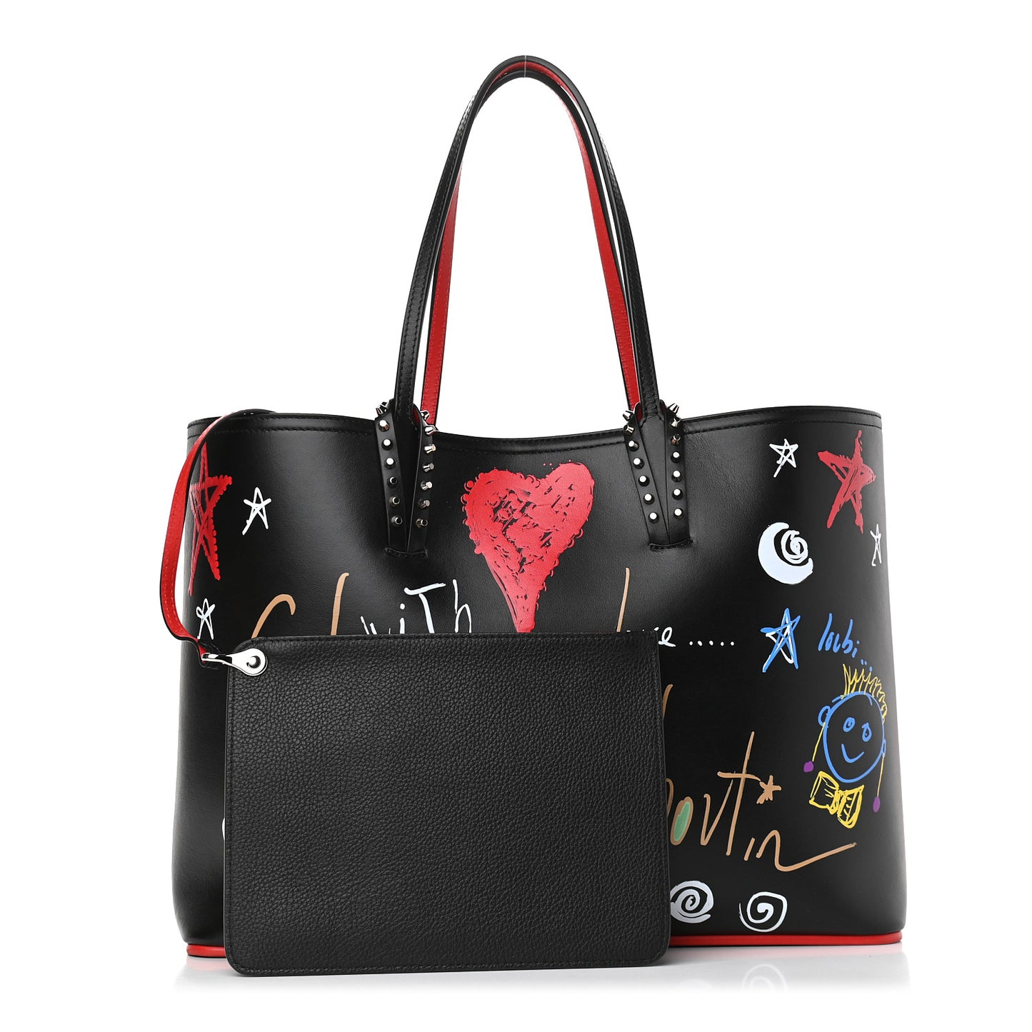 Calfskin Loubitag Spikes East West Cabata Tote Black