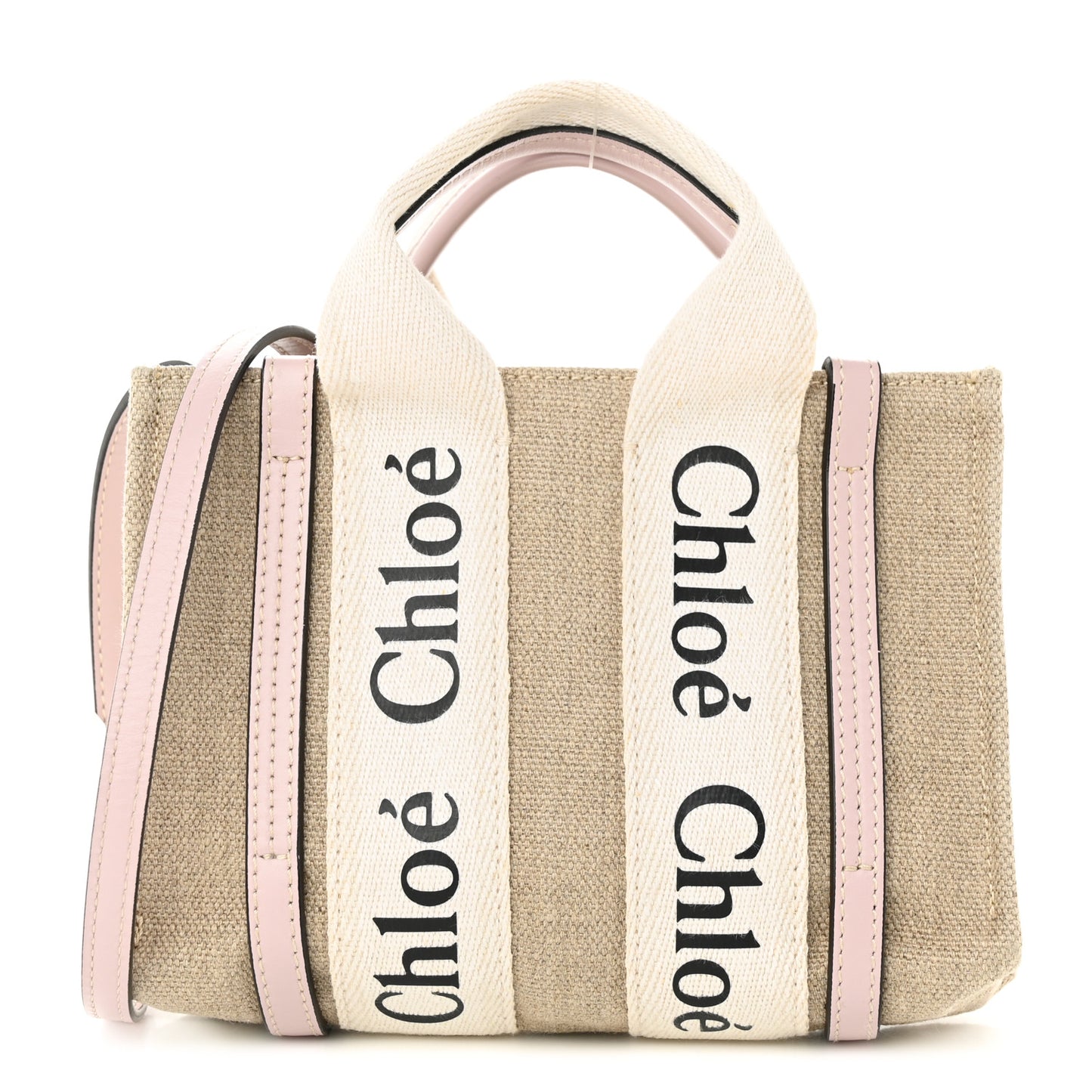Linen Calfskin Mini Woody Ribbon Tote Cement Pink