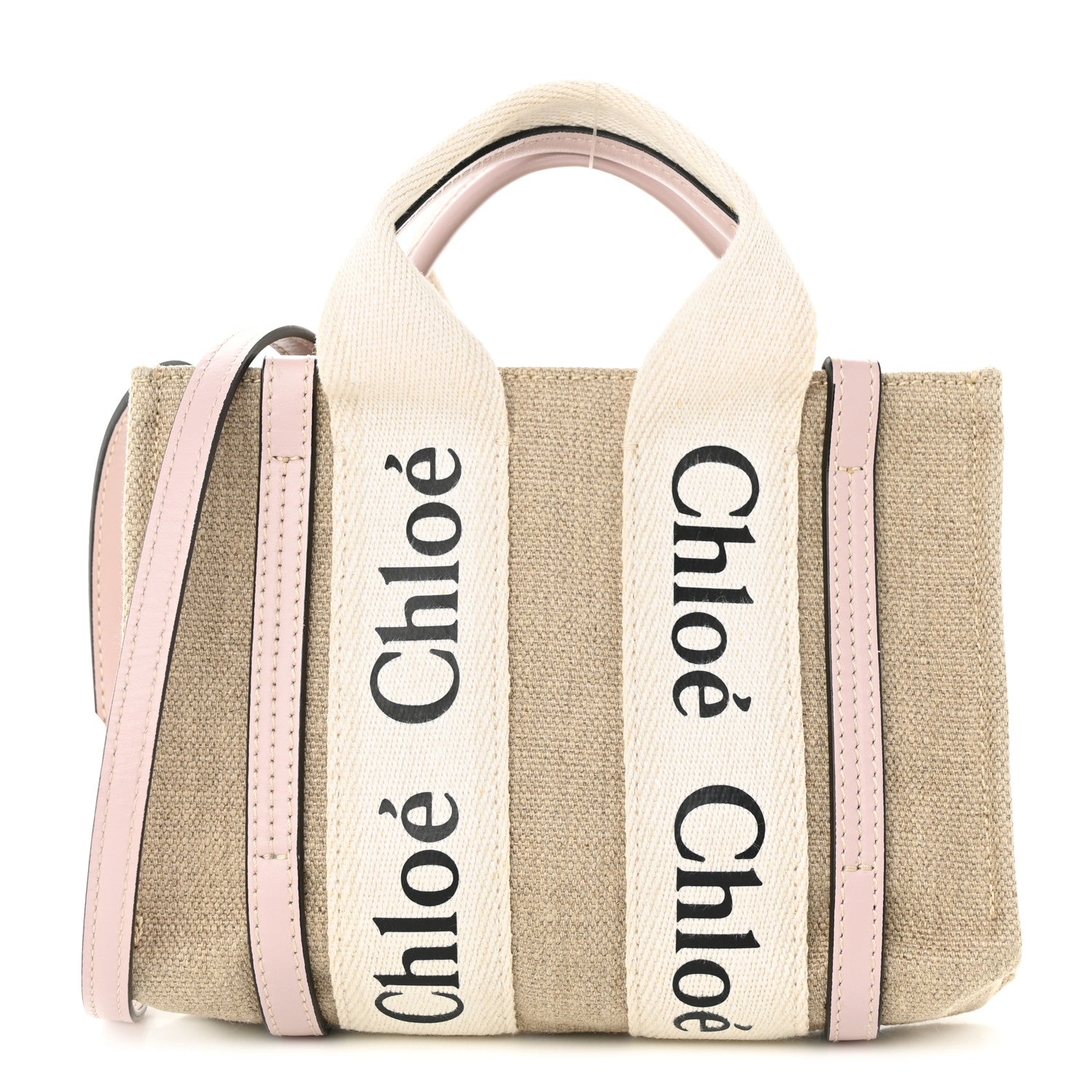 Chloe Linen Calfskin Mini Woody Ribbon Tote Cement Pink 1 of 10