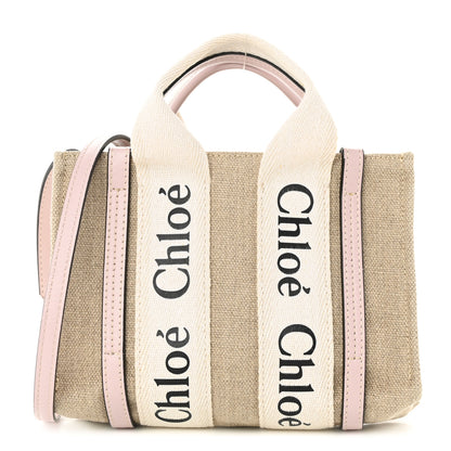 Chloe Linen Calfskin Mini Woody Ribbon Tote Cement Pink 1 of 10