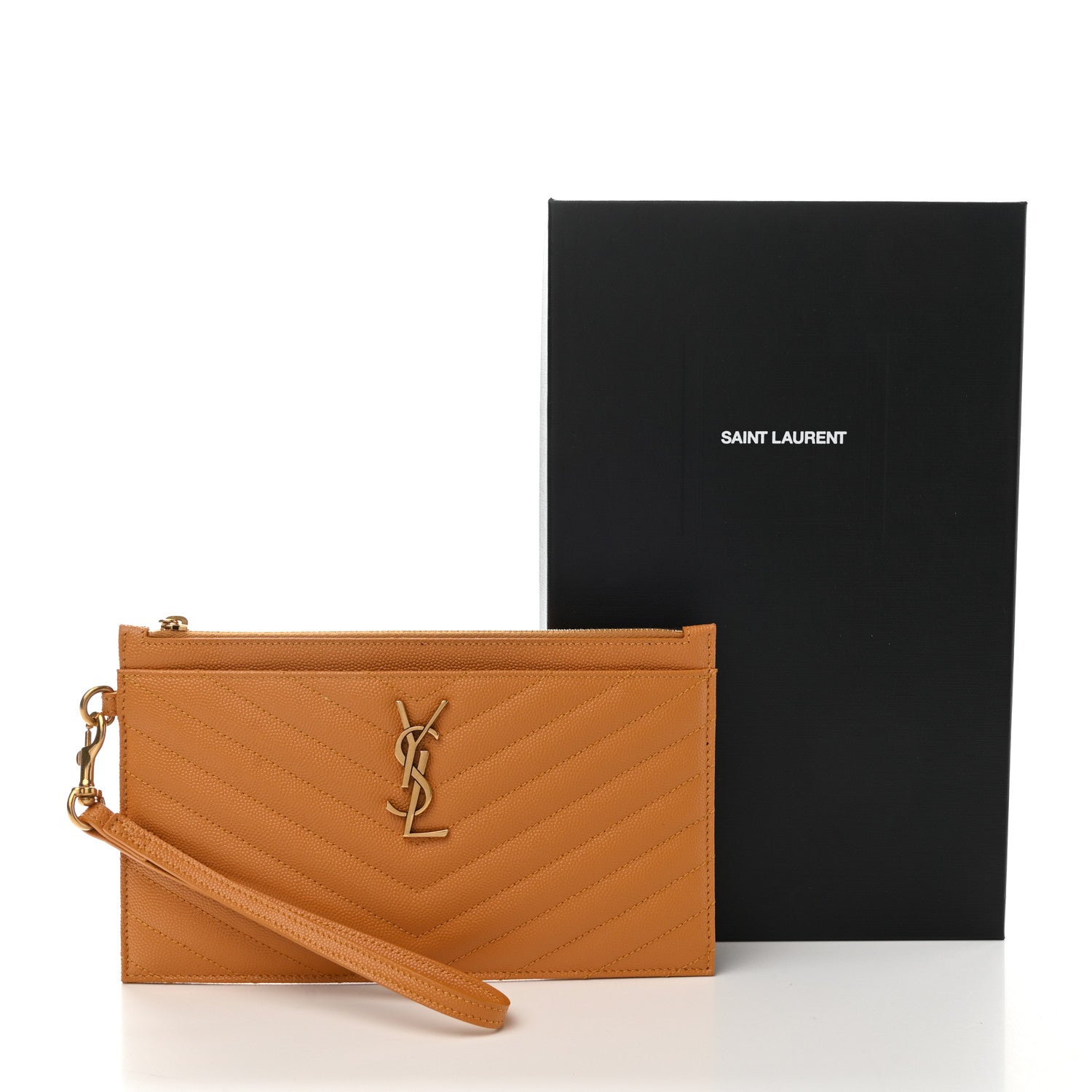 Saint Laurent Grain De Poudre Chevron Monogram Large Bill Pouch Senape Yellow 7 of 7