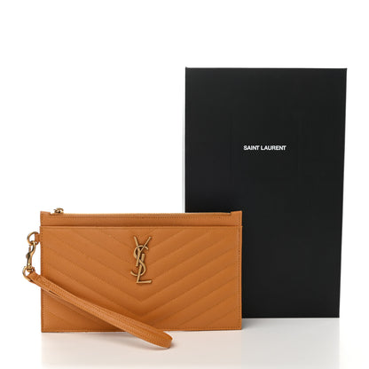 Saint Laurent Grain De Poudre Chevron Monogram Large Bill Pouch Senape Yellow 7 of 7