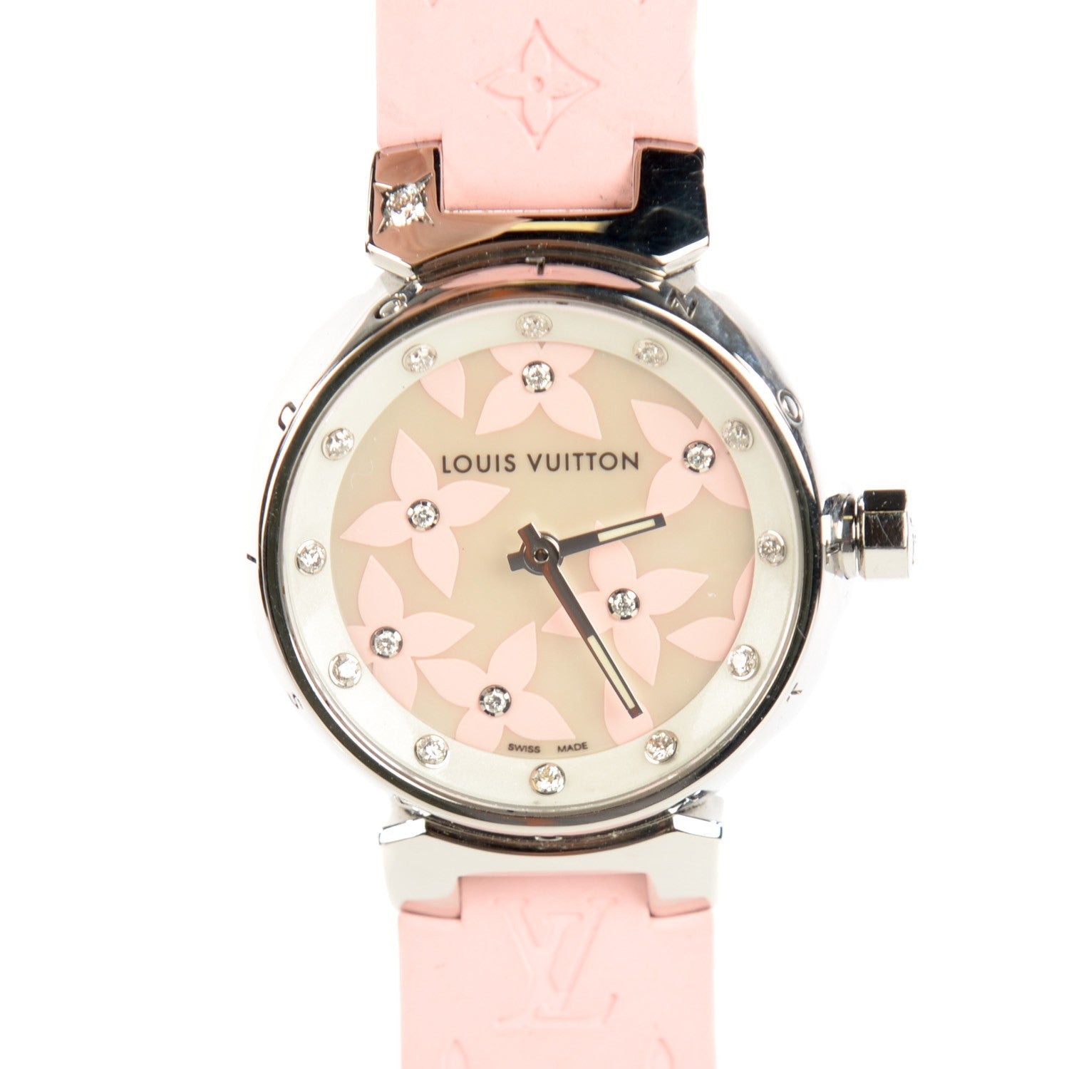 Louis Vuitton Stainless Steel Rubber 28mm Lovely Diamonds Tambour Watch Rose 1 of 8
