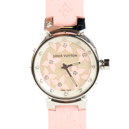Louis Vuitton Stainless Steel Rubber 28mm Lovely Diamonds Tambour Watch Rose 1 of 8