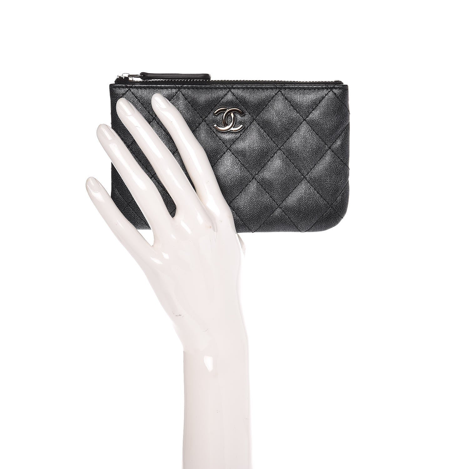 Chanel Metallic Goatskin Quilted Small Cosmetic Case Dark Grey 2 of 8