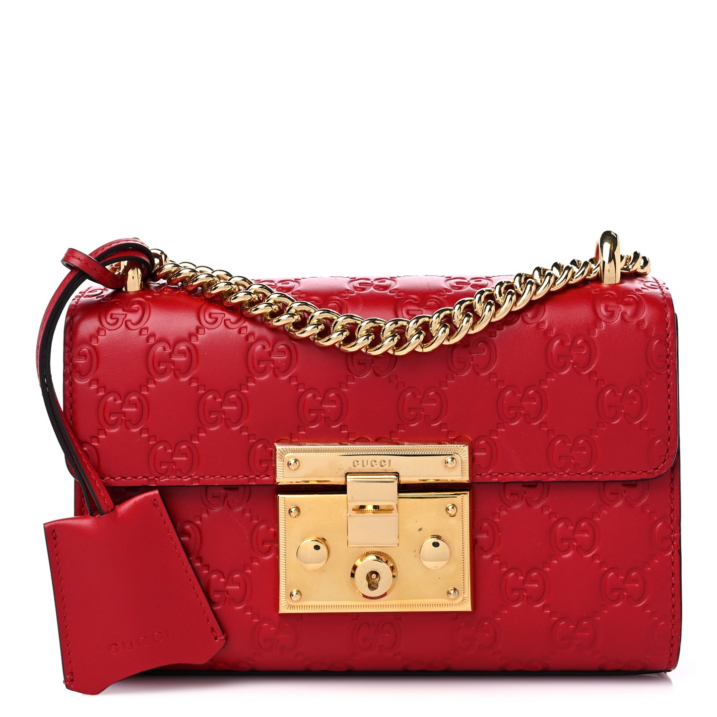 Guccissima Small Padlock Shoulder Bag Hibiscus Red