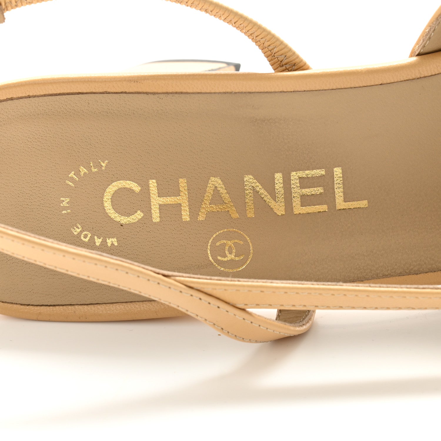 Chanel Goatskin Grosgrain Cap Toe CC Slingback Pumps 40 Beige Black 6 of 11