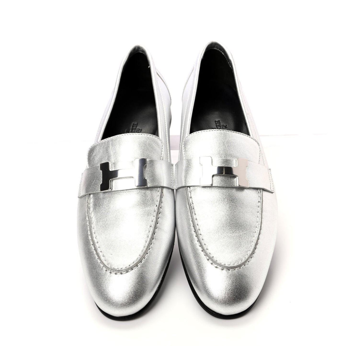 Metallic Goatskin Paris Loafers 37 Gris Argente