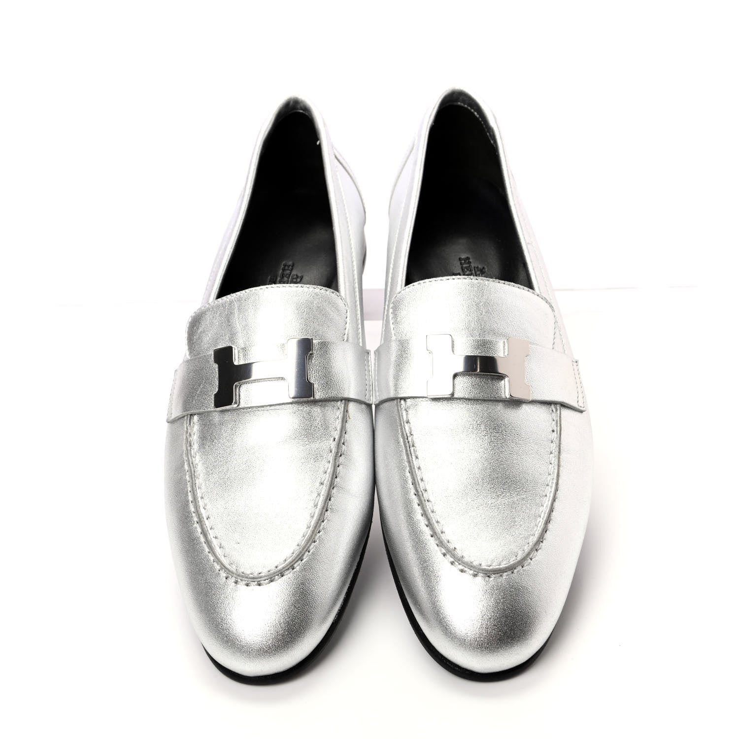 Hermes Metallic Goatskin Paris Loafers 37 Gris Argente 5 of 7