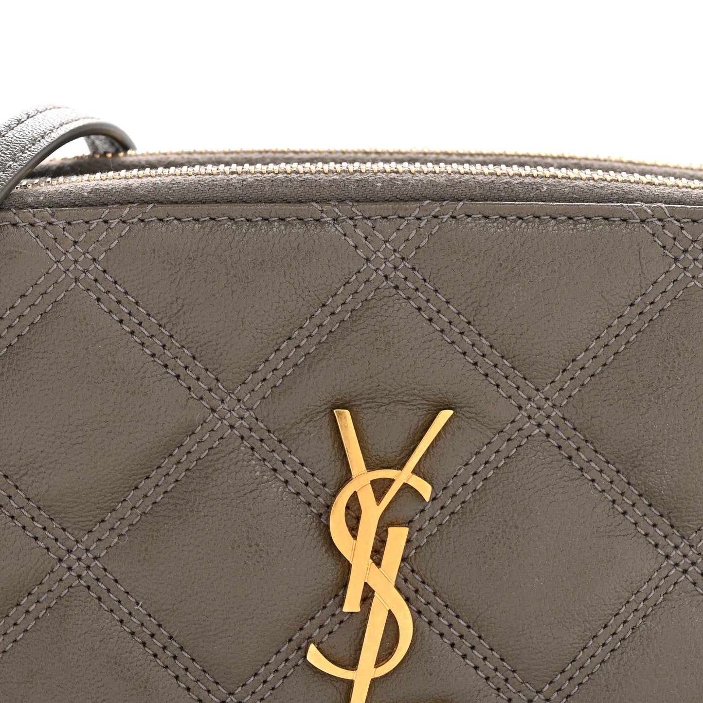 Grained Lambskin Quilted Mini Becky Double Zip Bag Taupe