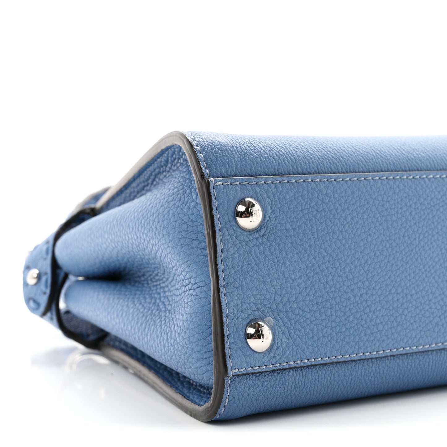 Cuoio Romano Selleria Macro Stitchings Mini Peekaboo Iconic Satchel Placca Argento Blue