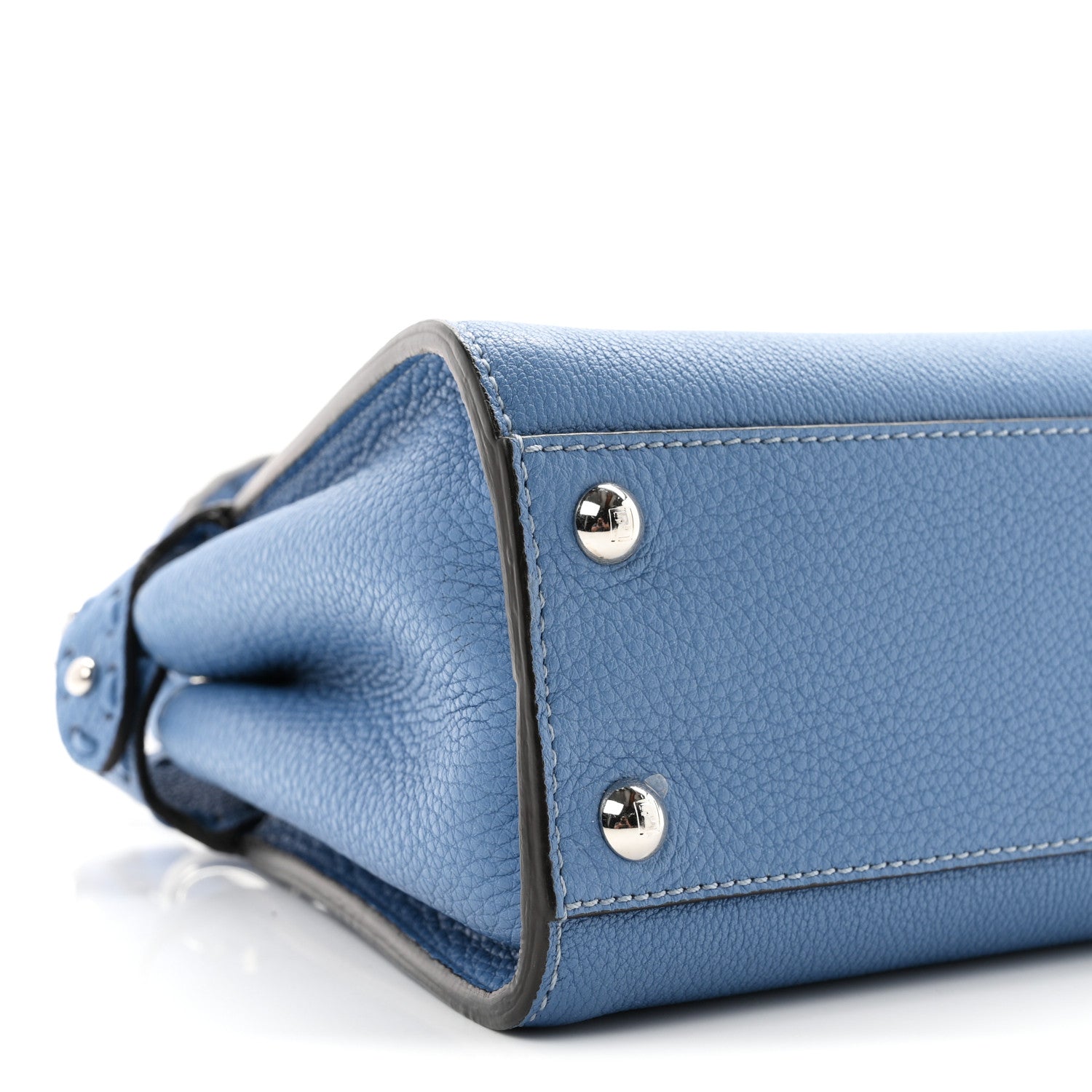 Fendi Cuoio Romano Selleria Macro Stitchings Mini Peekaboo Iconic Satchel Placca Argento Blue 9 of 10