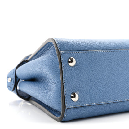 Fendi Cuoio Romano Selleria Macro Stitchings Mini Peekaboo Iconic Satchel Placca Argento Blue 9 of 10
