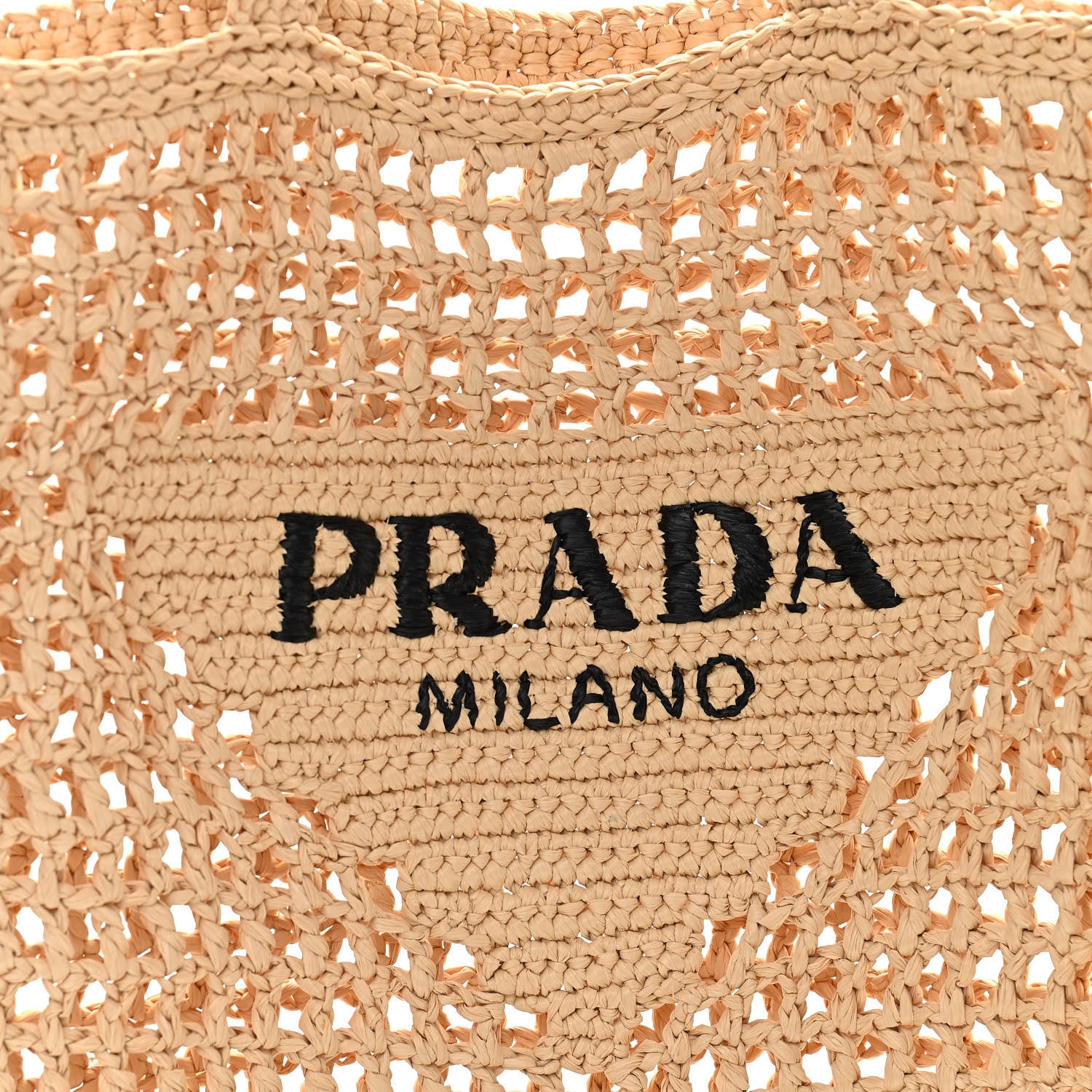 Prada Yarn Raffia Effect Crochet Logo Embroidered Tote Bag Naturale 6 of 8