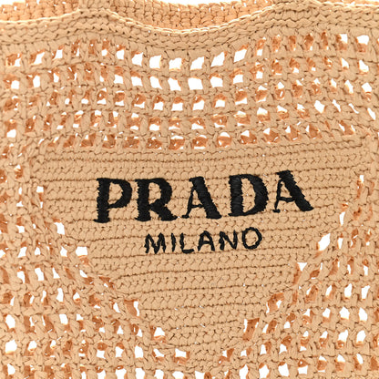 Prada Yarn Raffia Effect Crochet Logo Embroidered Tote Bag Naturale 6 of 8