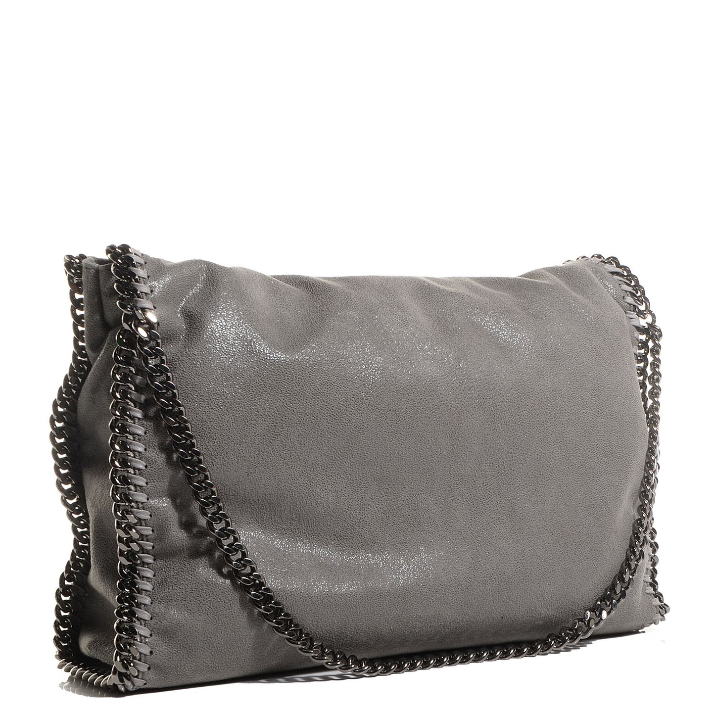Faux Leather Shaggy Deer Falabella Fold Over Tote Grey