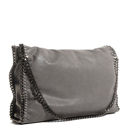 Stella McCartney Faux Leather Shaggy Deer Falabella Fold Over Tote Grey 3 of 9