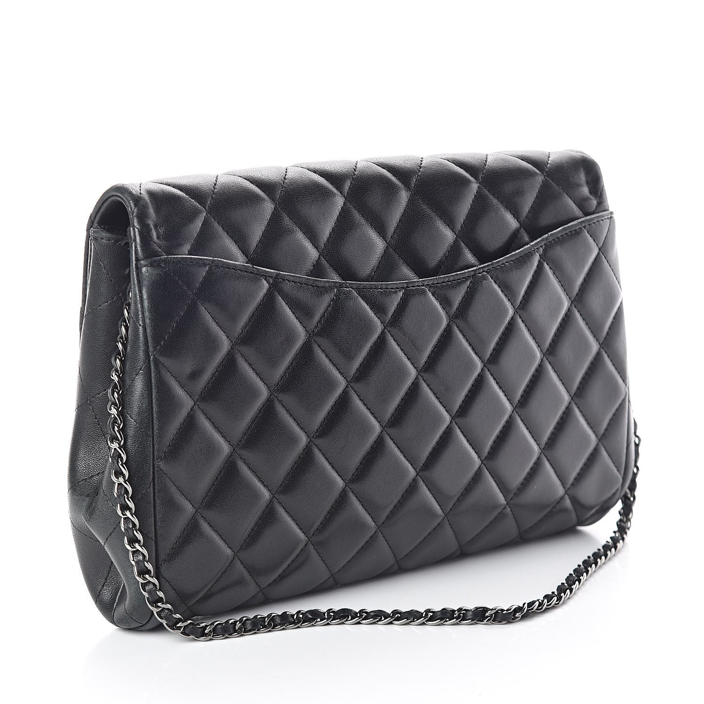Lambskin Quilted Clutch With Chain Flap Black