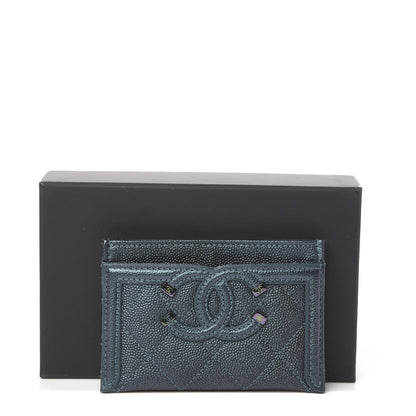 Chanel Iridescent Caviar Quilted Filigree Card Holder Dark Turquoise 8 of 8