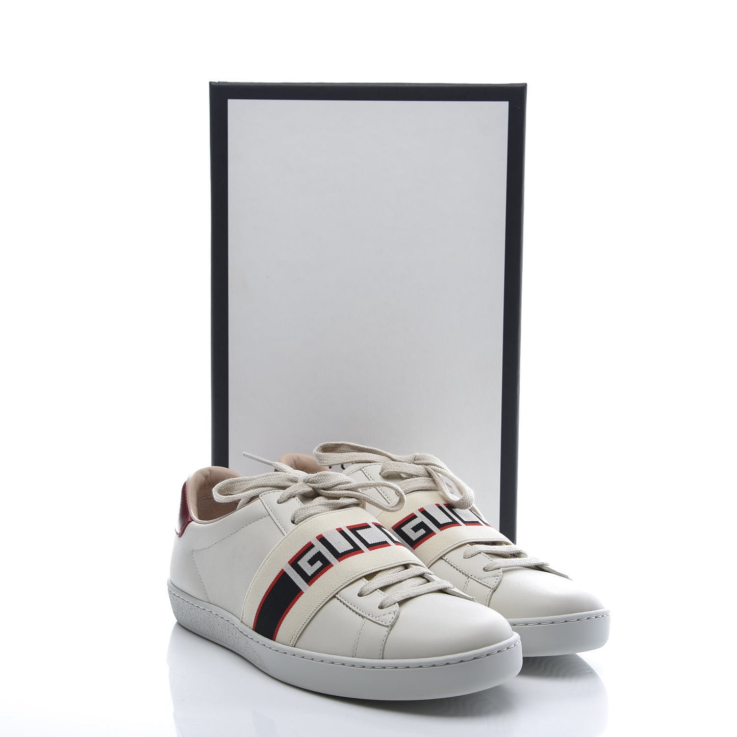 Calfskin Stripe Womens New Ace Sneakers 37 New Mystic White Ecru Red Flame