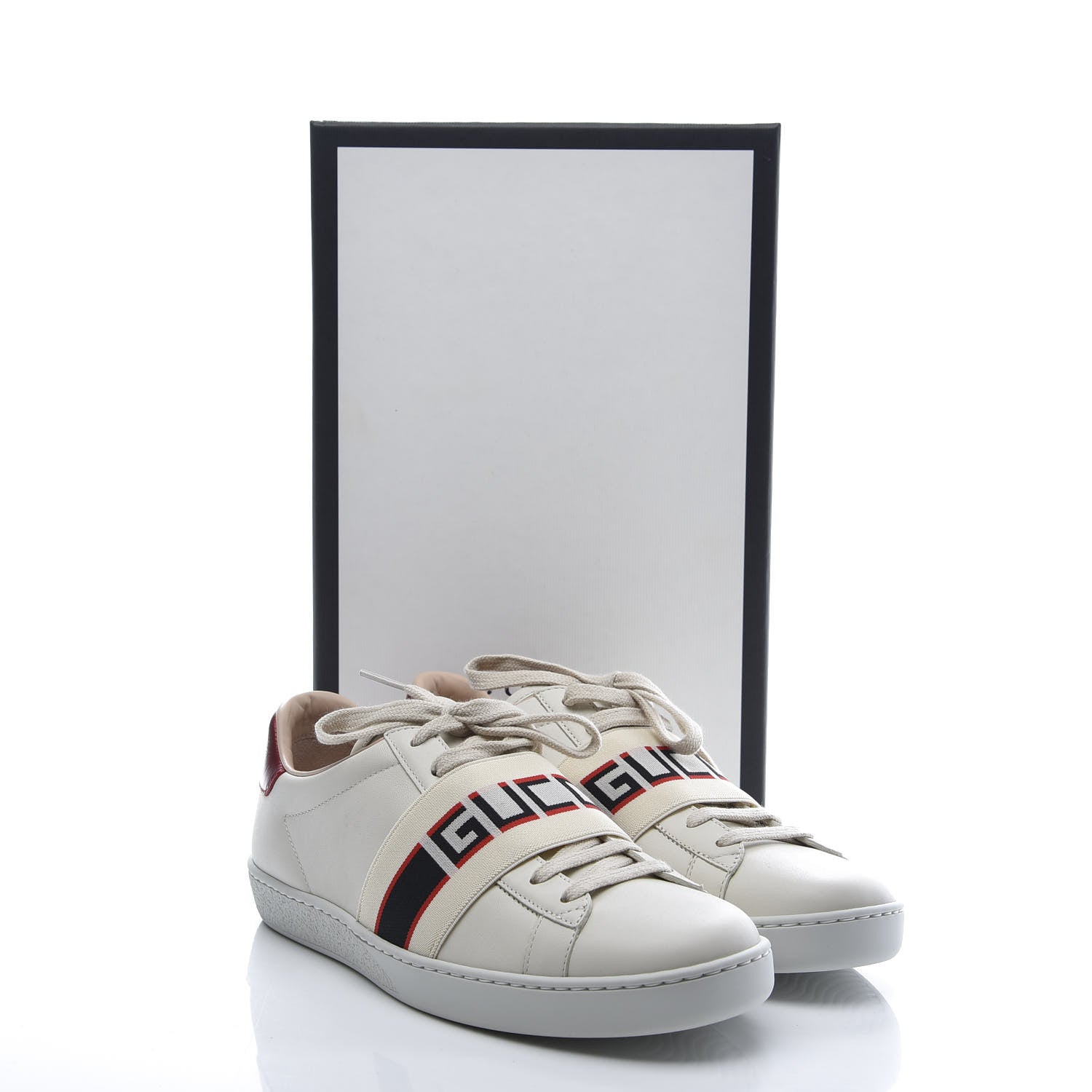 Gucci Calfskin Stripe Womens New Ace Sneakers 37 New Mystic White Ecru Red Flame 10 of 10