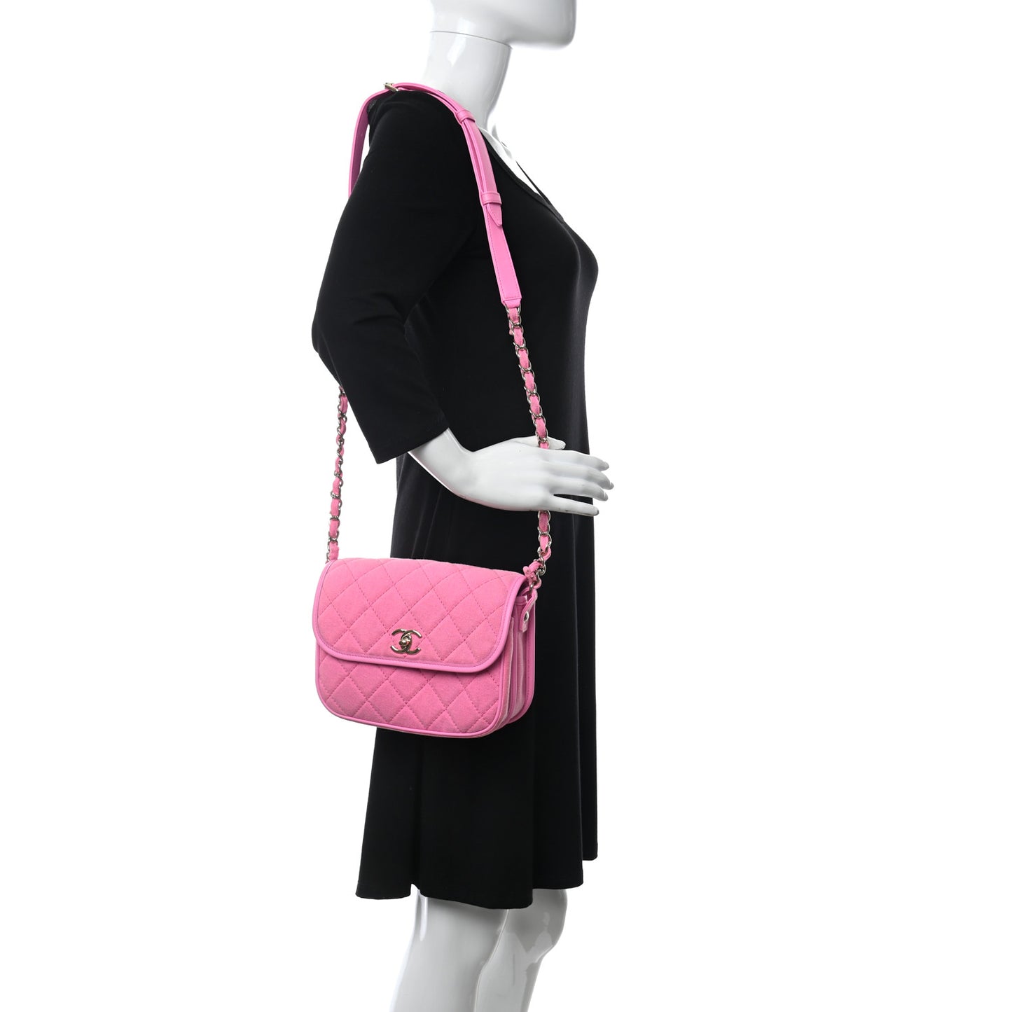 Denim Quilted Small Messenger Flap Neon Pink