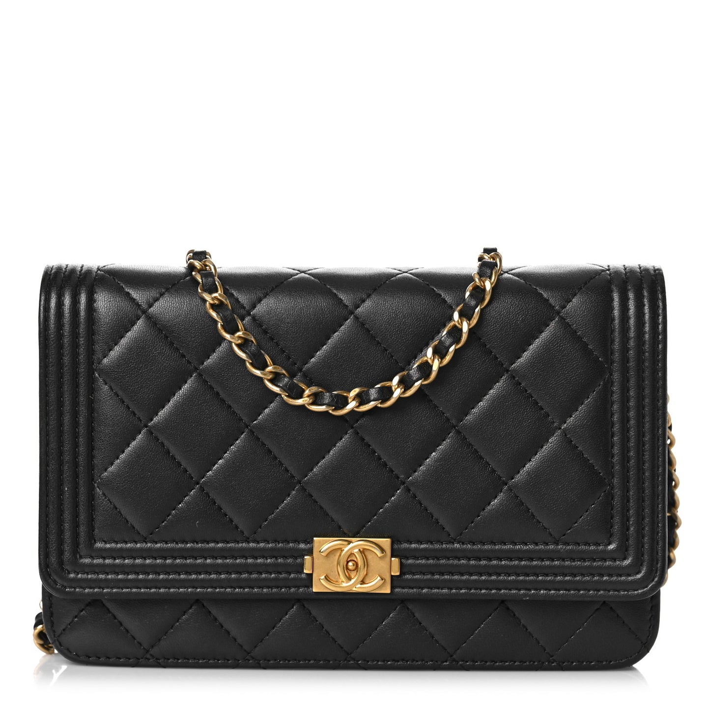 Lambskin Quilted Boy Wallet On Chain WOC Black