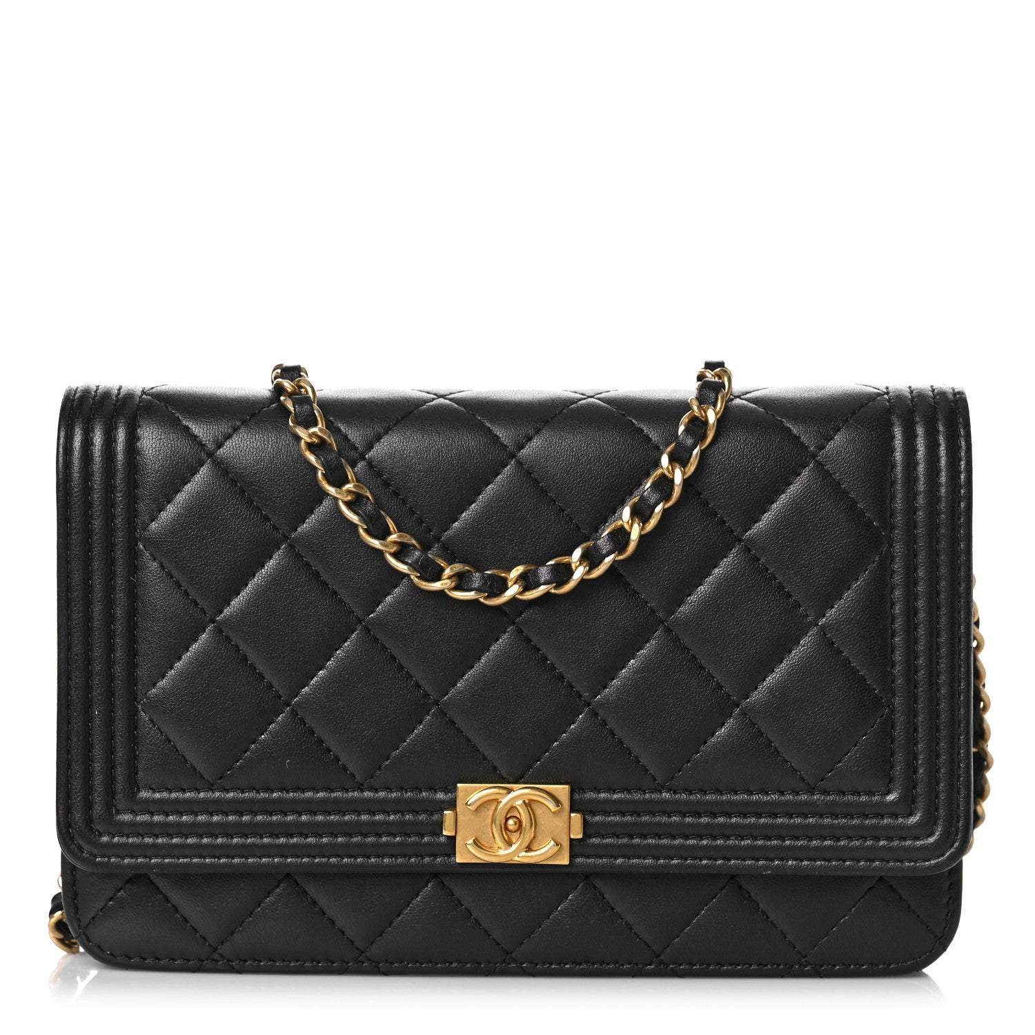 Chanel Lambskin Quilted Boy Wallet On Chain WOC Black 1 of 15