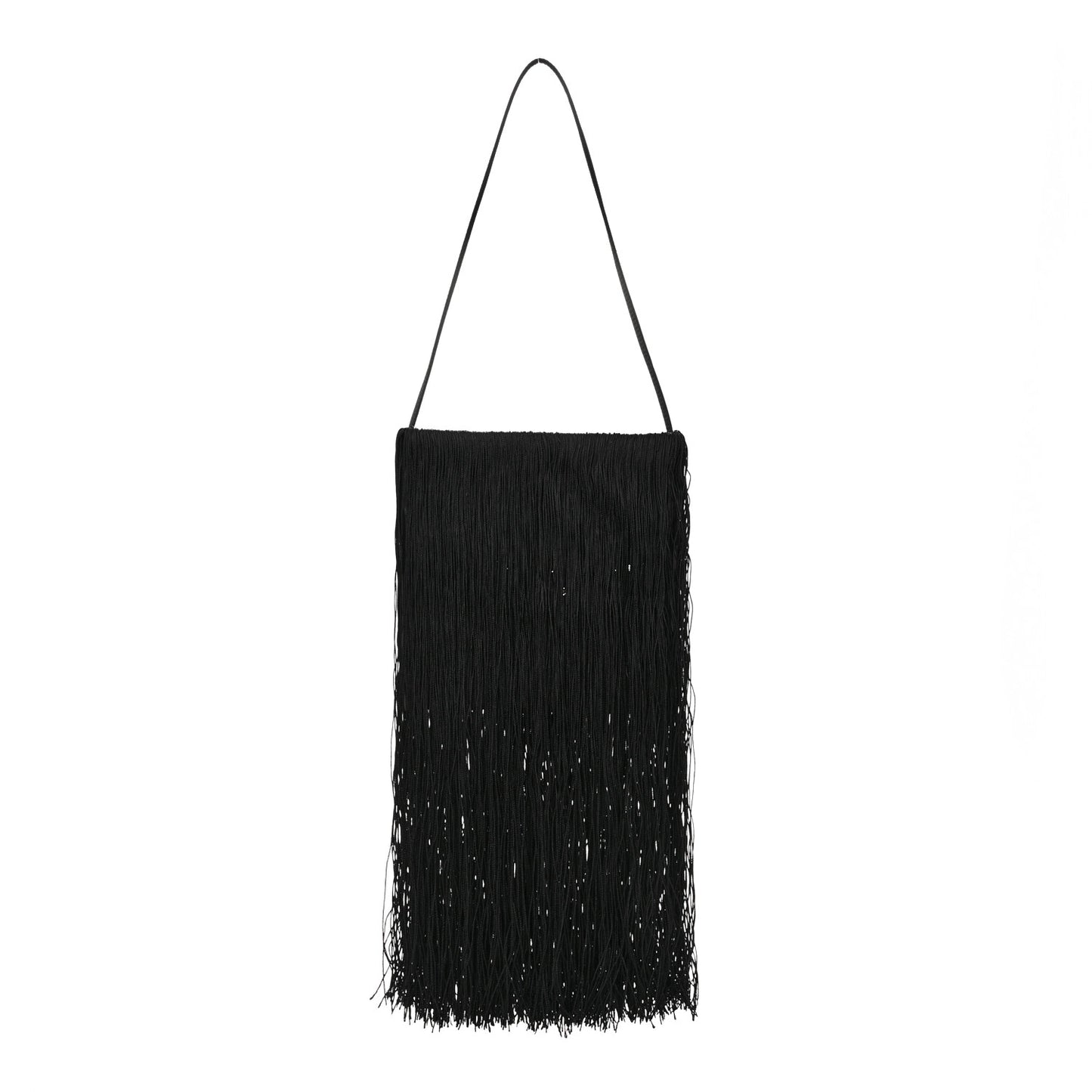 Satin Crystal Fringe Shoulder Bag Black