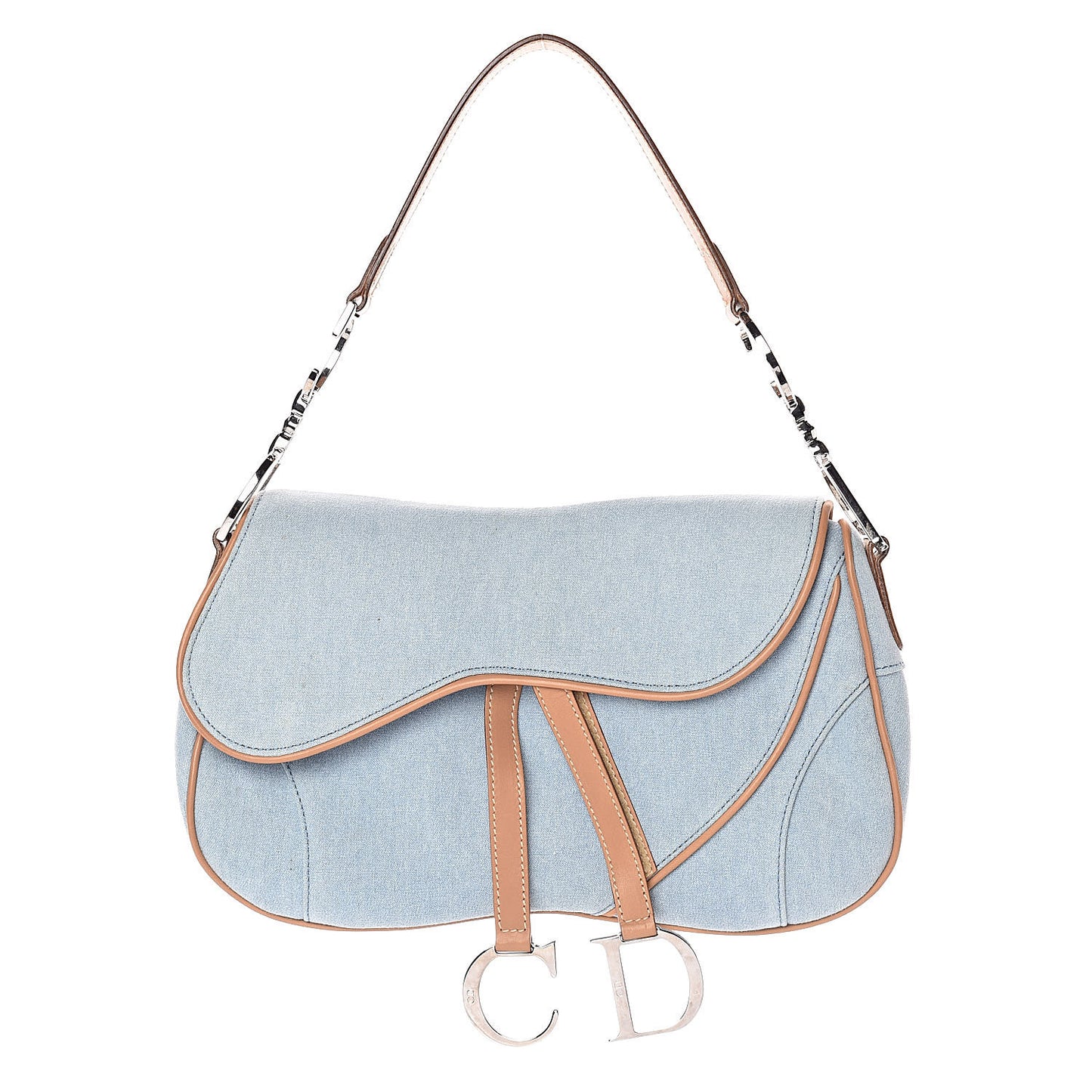 Denim Calfskin Double Saddle Bag Light Blue