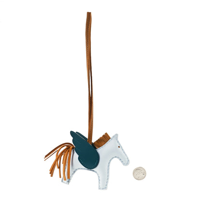 Hermes Milo Lambskin Grigri Rodeo Pegase Horse Bag Charm PM Bleu Brume Sesame Vert Bosphore 2 of 5