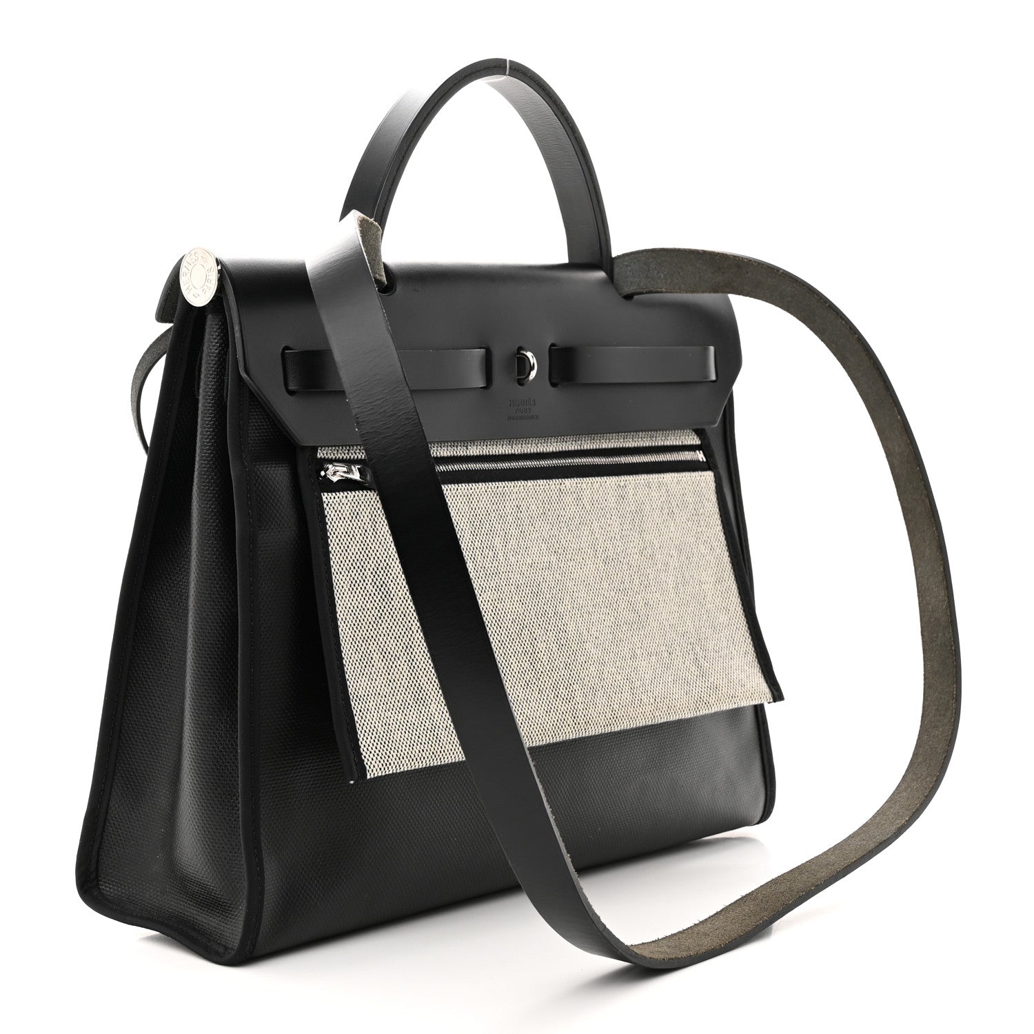 Hermes Toile H Berline Vache Hunter Herbag Zip PM 31 Black Ecru 3 of 12