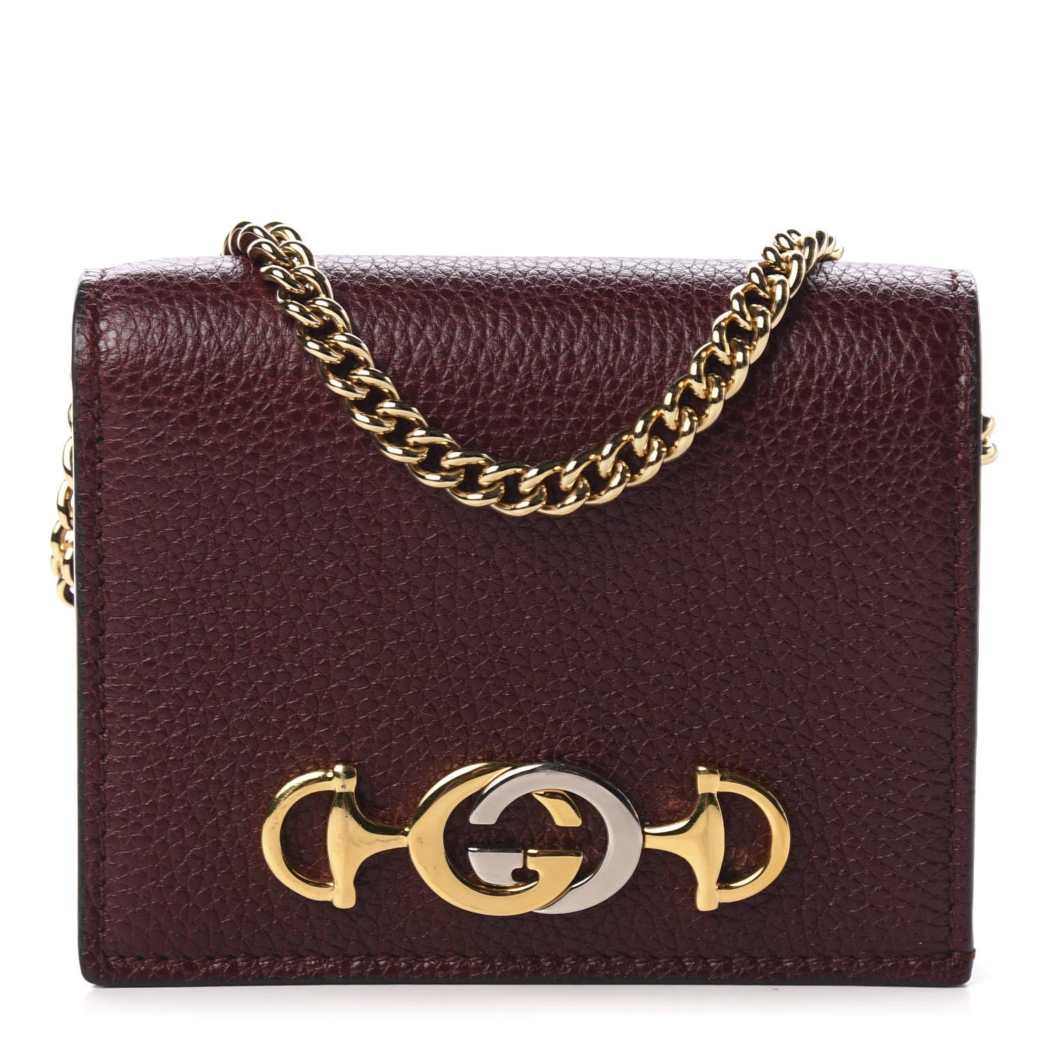 Gucci Grainy Calfskin Zumi Chain Card Case Wallet Vintage Bordeaux 1 of 9