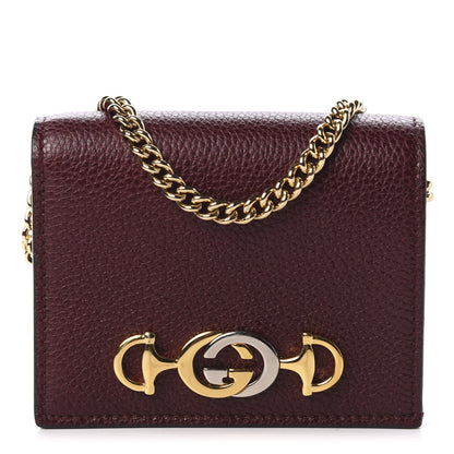 Gucci Grainy Calfskin Zumi Chain Card Case Wallet Vintage Bordeaux 1 of 9