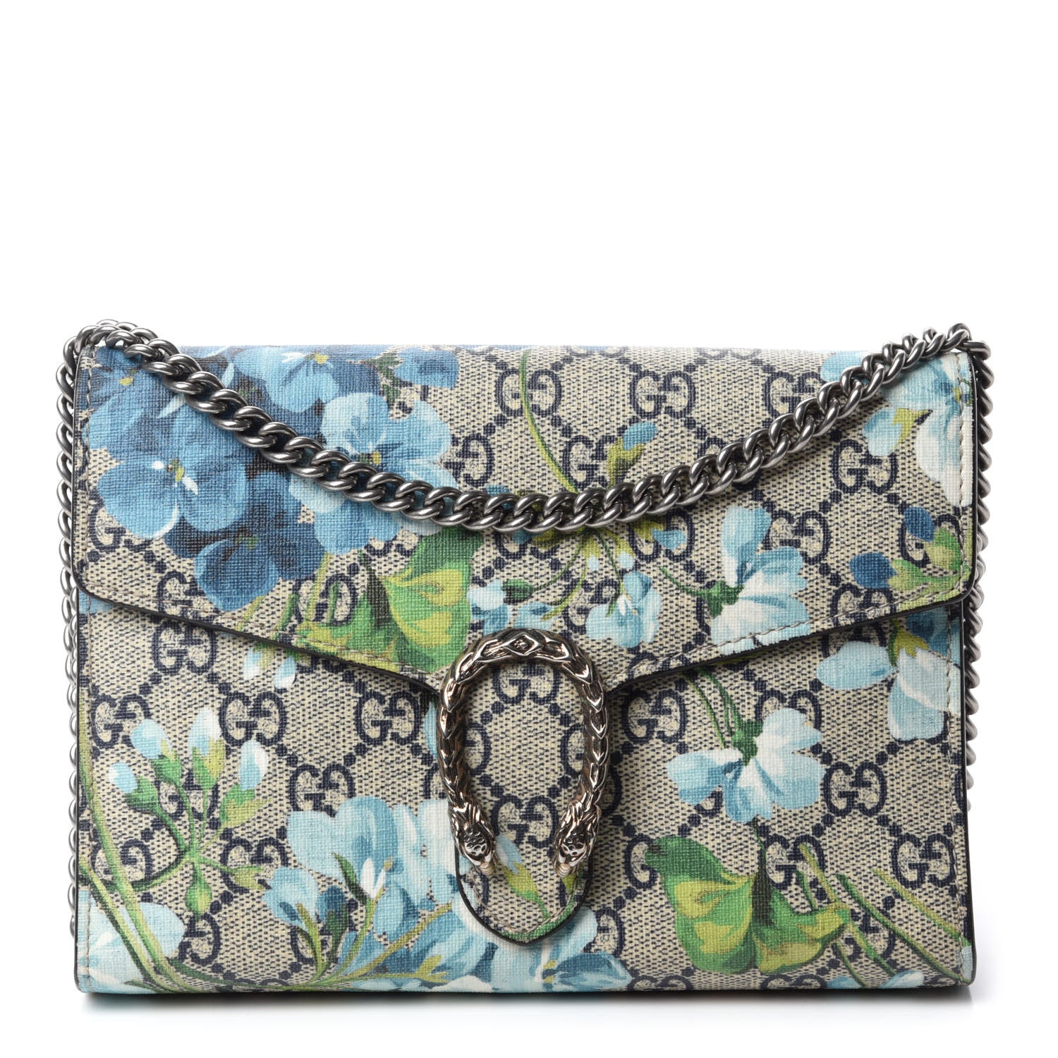 Gucci GG Supreme Monogram Blooms Mini Dionysus Chain Wallet Beige Blue Navy Vintage Blue 1 of 14