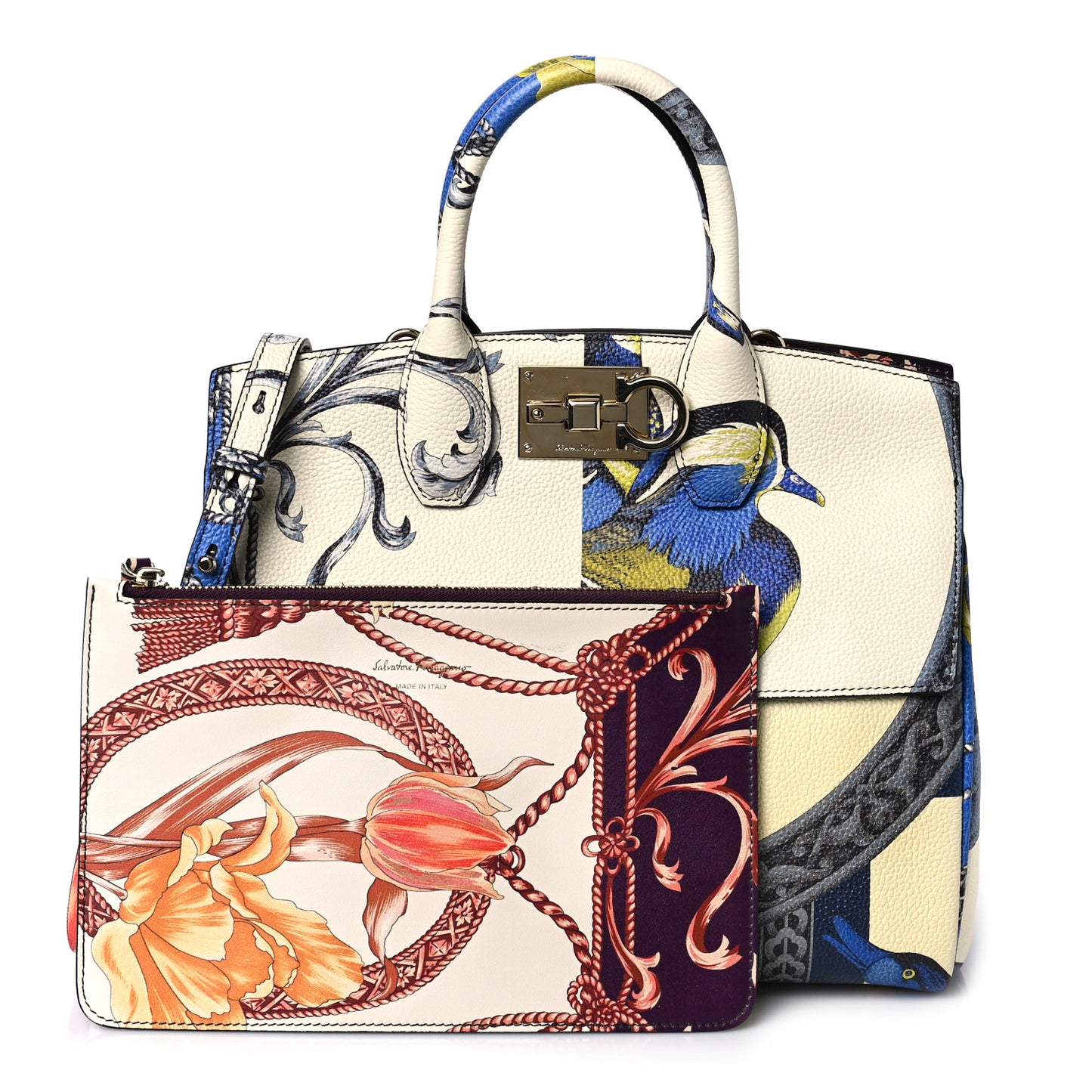Calfskin Print The Studio Bag White Multicolor
