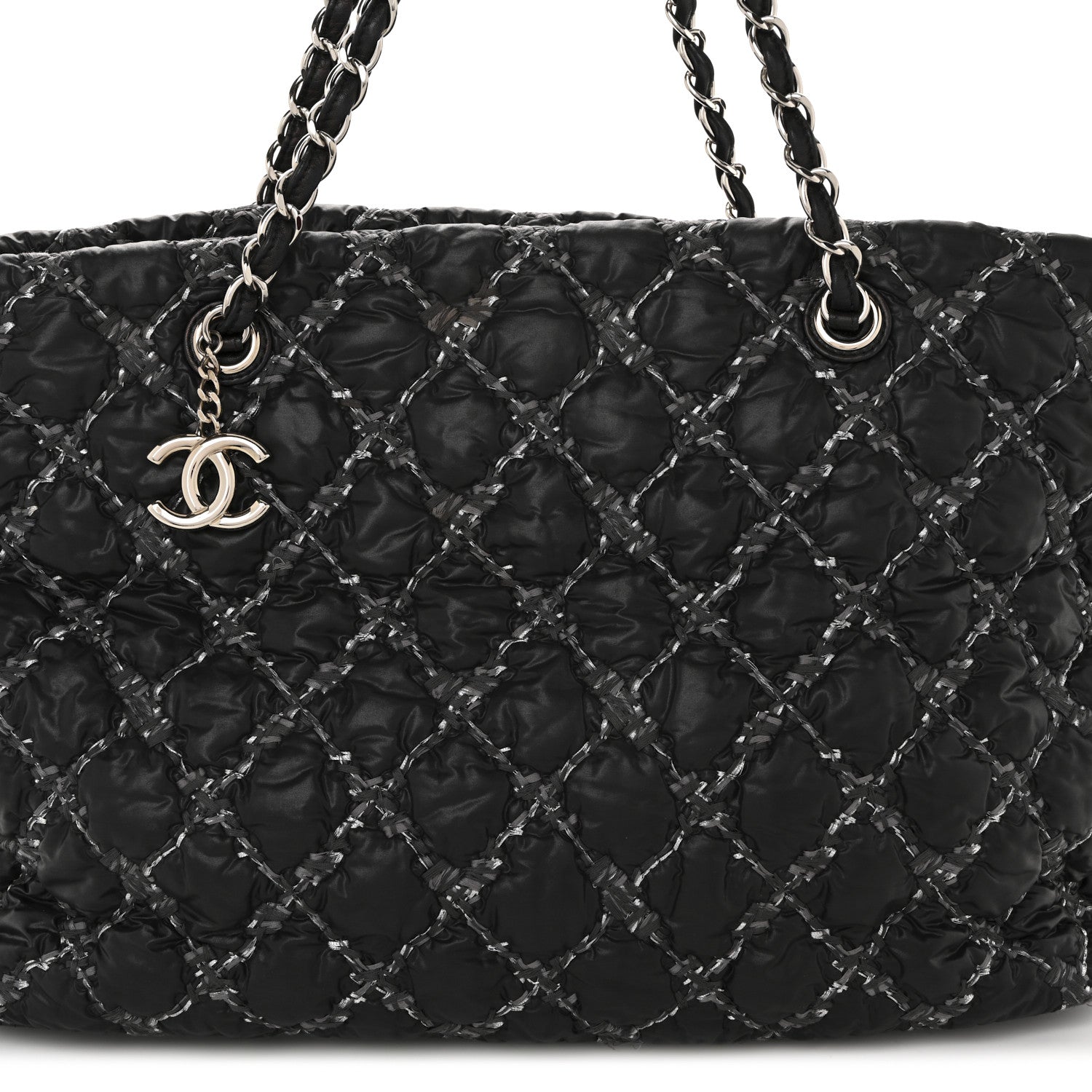 Chanel Nylon Quilted Tweed Stitch Bubble Tote Black 8 of 14