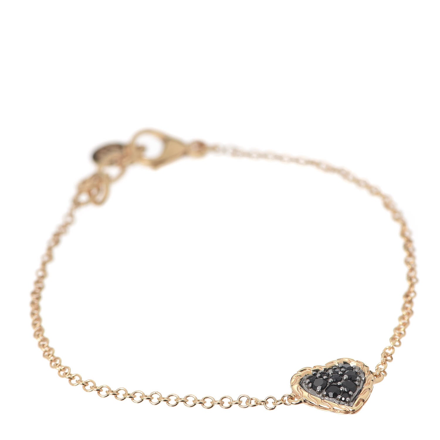 John Hardy 18K Rose Gold Black Sapphire Classic Chain Heart Station Bracelet 1 of 6